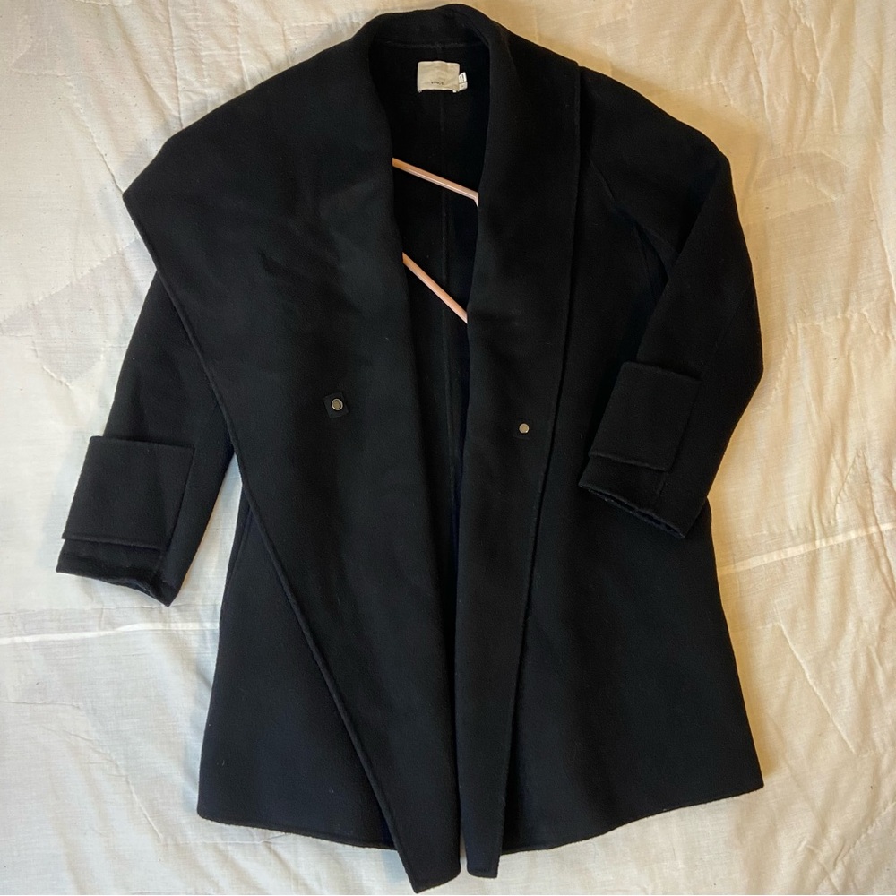 VINCE Drape Neck Wool Coat Black Oversized Shawl Collar Womens S
